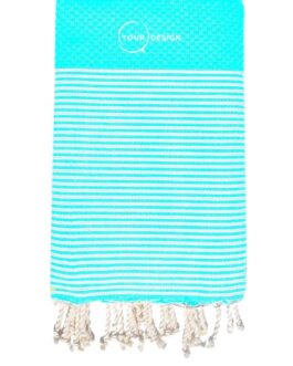 Fouta nid d’abeille rayée vert cyan 100% coton