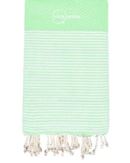 Fouta nid d’abeille rayée vert d’eau 100% coton