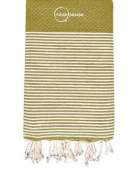 Fouta nid d’abeille rayée vert kaki 100% coton