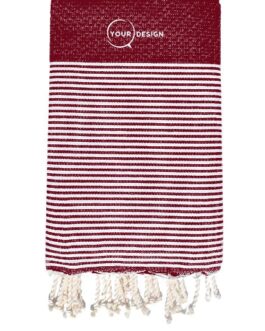 Fouta nid d’abeille rayée rouge bordeau 100% coton