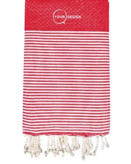 Fouta nid d’abeille rayée rouge vif 100% coton