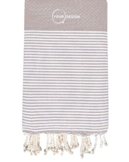 Fouta nid d’abeille rayée tourterelle 100% coton