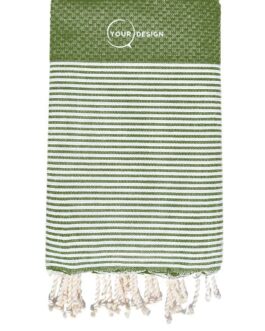 Fouta nid d’abeille rayée vert olive 100% coton