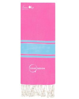 Flat two-tone fouta for children, candy pink & sky blue Tunisia