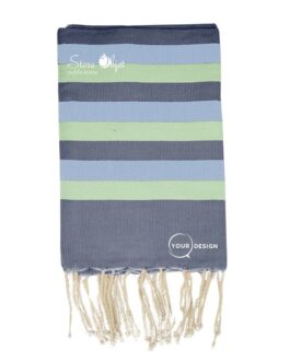 Fouta tricolore classique 2 tons de bleu et vert Tunisie