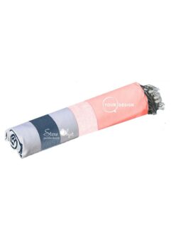 Fouta tricolore classique corail, saumon et bleu marine