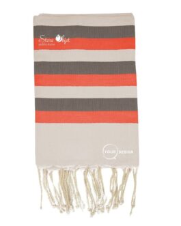 Fouta tricolore classique gris, noir et rouge Tunisie