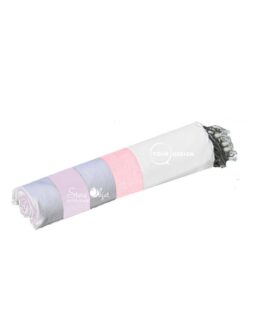 Fouta tricolore classique gris perle, rose tendre et violet pastel