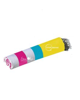 Fouta tricolore classique magenta, jaune et turquoise