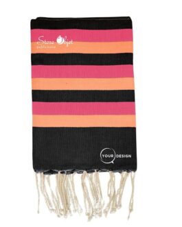 Fouta tricolore classique noir, rose et corail Tunisie