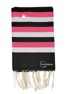 Fouta tricolore classique noir, rose et gris Tunisie