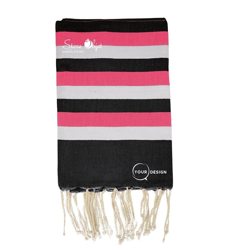 Fouta tricolore classique noir, rose et gris Tunisie