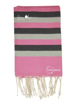 Fouta tricolore classique rose, noir et gris