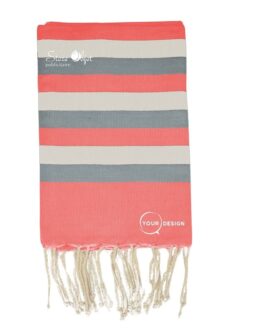 Fouta tricolore classique rouge corail et 2 tons de gris Tunisie