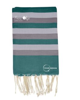 Fouta tricolore classique vert bouteille & 2 tons de gris Tunisie