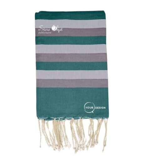 fouta-tricolore-classique-vert bouteille-gris perle-gris-ardoise-tunisie-store-objet-publicitaire