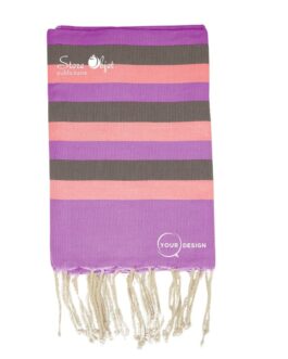 Fouta tricolore classique violet, noir et rose Tunisie