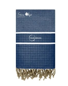 Fouta chevron bandes blanches bleu marine