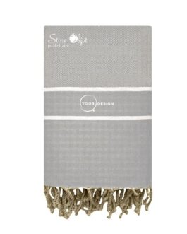 Fouta chevron gris bandes blanches