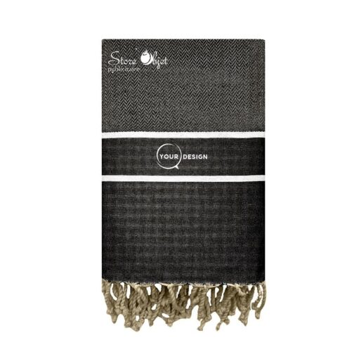 Fouta chevron bandes blanches noir 100% coton Tunisie