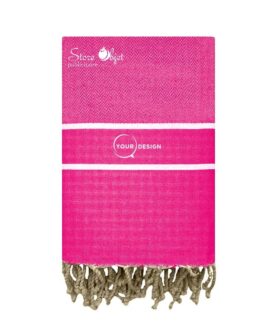 Fouta chevron bandes blanches rose fushia