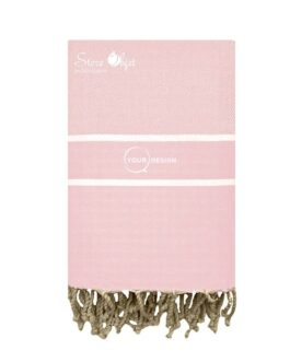 Fouta chevron bandes blanches rose poudré