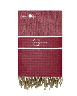 Fouta chevron bandes blanches rouge bordeaux