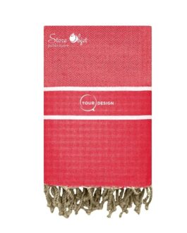 Fouta chevron bandes blanches rouge vif