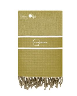 Fouta chevron bandes blanches vert kaki