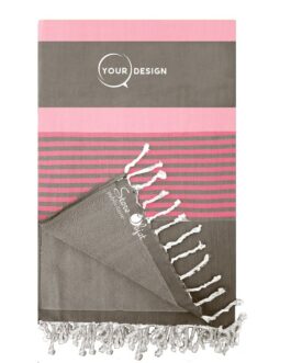 Fouta doublée éponge anthracite et nuances rose