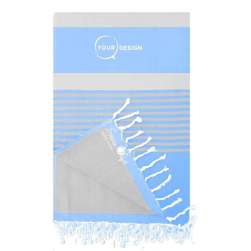 Fouta éponge Santa FE - 90x160 Cm, 100% Coton, Face Tissée Et Dos éponge - Rose Et Bleu Ciel