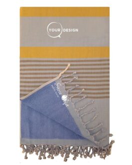 Fouta doublée éponge bleu ciel, orange et marron