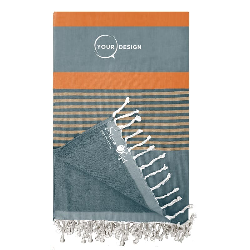 fouta-doublee-eponge-bleu-orange-peche-tunisie-store-objet-publicitaire