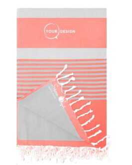 Fouta doublée éponge corail et gris