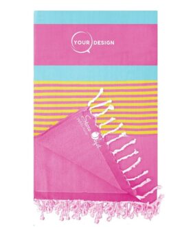 Fouta doublée éponge magenta, or et turquoise