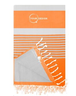 Fouta doublée éponge orange et gris