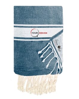 Fouta plate doublée éponge bleu jean