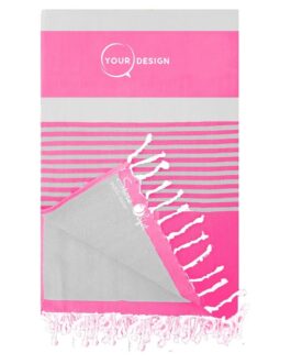 Fouta doublée éponge fushia et gris