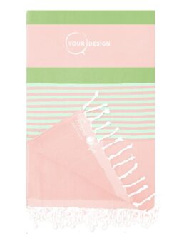 Fouta doublée éponge rose, vert et écume de mer