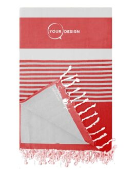 Fouta doublée éponge rouge cerise et gris