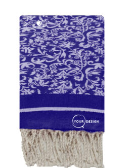 Fouta jacquard florale bleu nuit