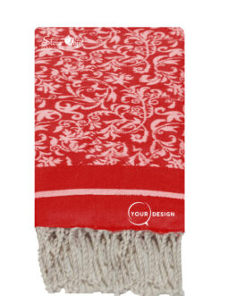 Fouta jacquard florale rouge cerise