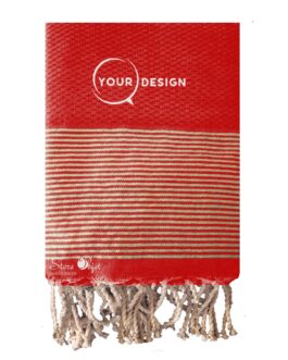 Jeté fouta nid d’abeille XXL rouge cerise lurex doré