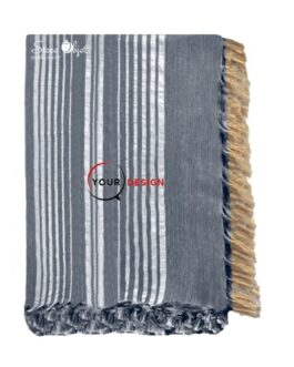 Jeté fouta plate XXL double franges bleu marine