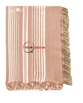 Jeté fouta plate XXL double franges pêche