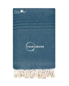 Jeté fouta plate XXL taupe bleu jean