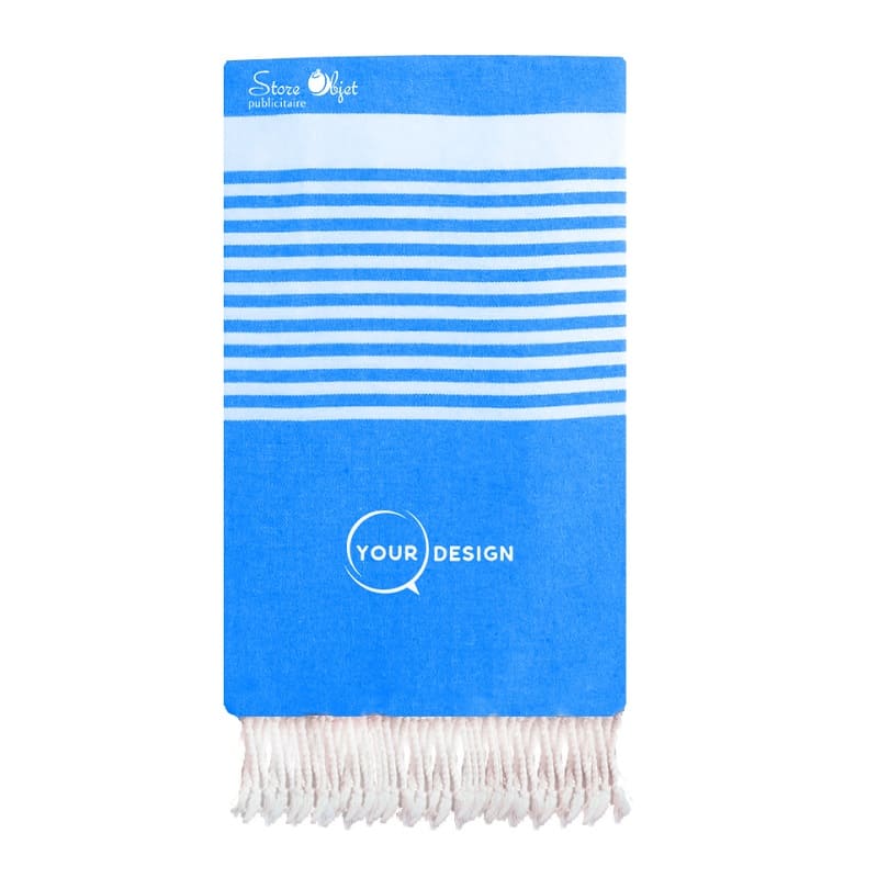 Jeté fouta plate XXL azur avec rayures 100 % coton Tunisie