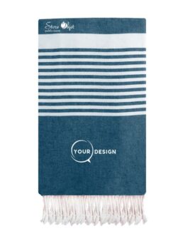 Jeté fouta plate XXL bleu jean avec rayures