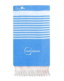 Jeté fouta plate XXL bleu roi avec rayures