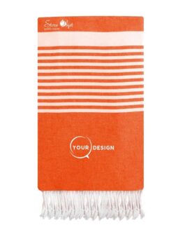 Jeté fouta plate XXL corail avec rayures